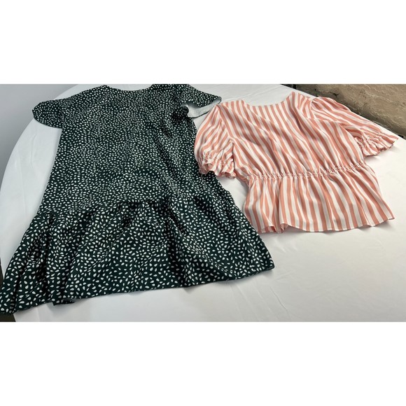 Bundle of 2 - Madewell V-Neck Peplum Popover Top in Stripe & Green Print Dress S - Picture 3 of 16